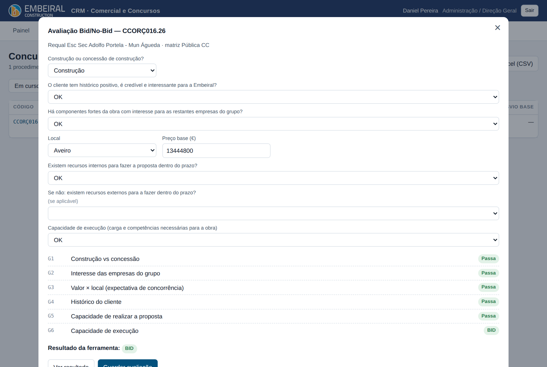 Avaliação Bid/No-Bid
